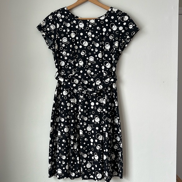 Handmade Vintage Fit and Flare Dress Black and White Circles 4 - Picture 2 of 10